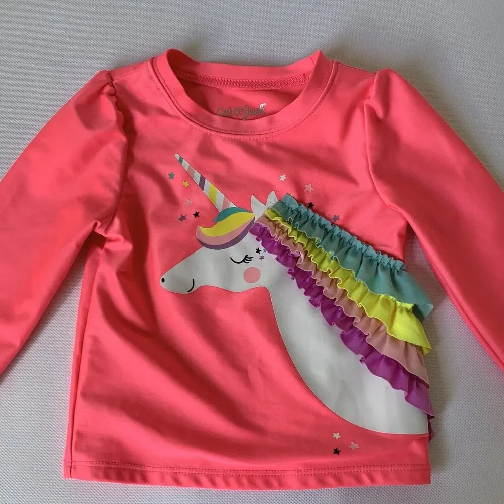 Cat‎ & Jack Rashguard Swim Shirt Toddler Girl 2T Pink Unicorn Long Sleeve Beach